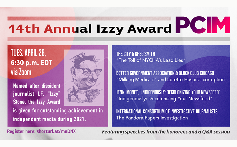 14th Izzy Award Ceremony on April 26 Honoring Independent Journalists